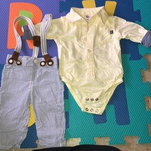 Two piece , shirt and pants w| suspenders